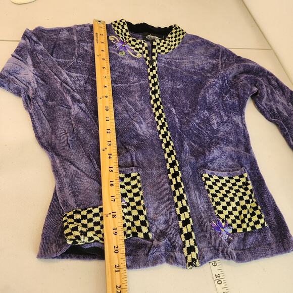 Icelandic Design  Purple Full Zip Cardigan Velvety Floral Women's Size Small - Picture 14 of 15